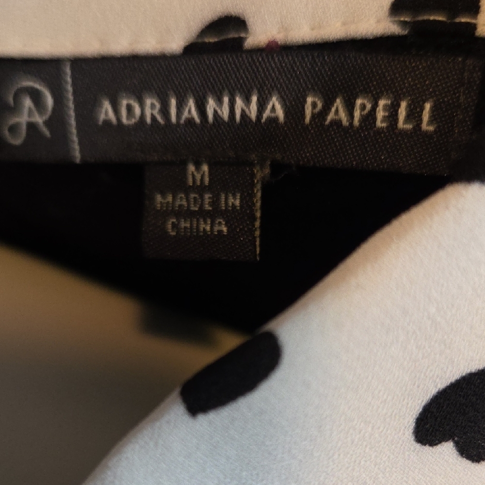 Adrianna Papell Black and White Heart Polka Dot Top w Button Back Collar - Picture 2 of 9